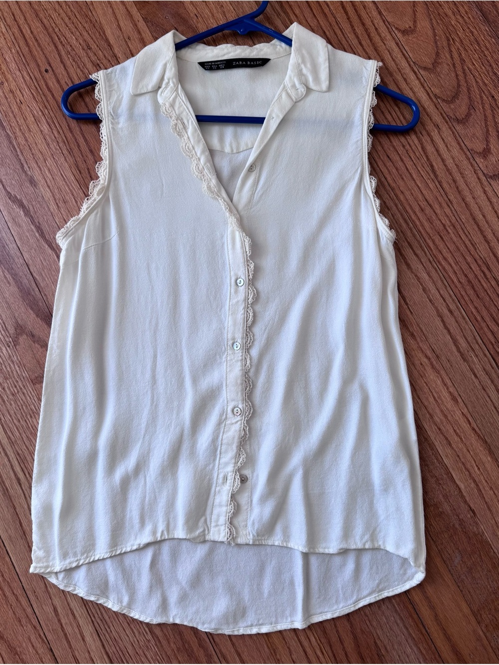 Zara Basic Lace Trim Sleeveless Blouse XS Off-White